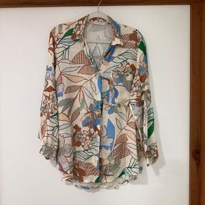 Italian Linen Floral Button Down Shirt Mens L Multi-Color | Coastal